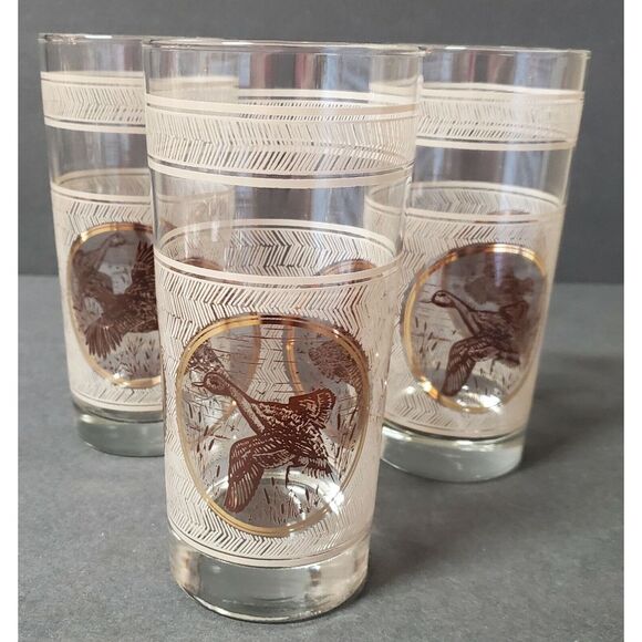 VTG 1970s MCM Libbey Highball Glassware Set of 3 Game Birds Pheasant/ /Duck - Picture 5 of 11